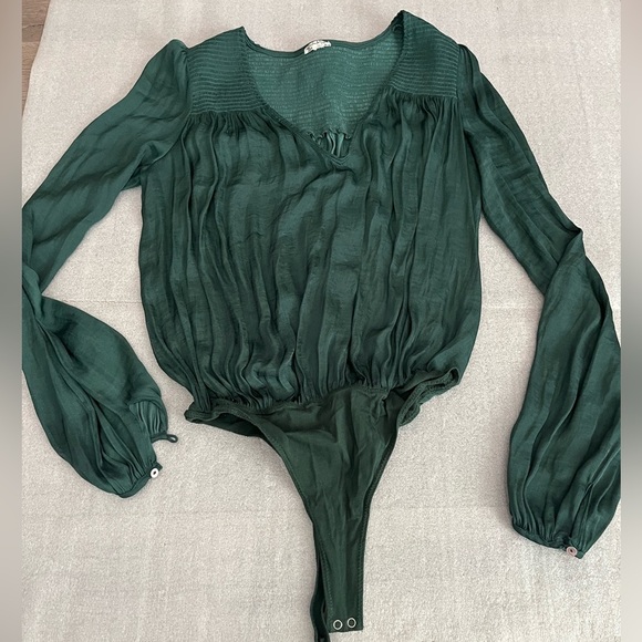 [S]Intimately Free People Deep Green Smocking & Rocking Bodysuit - Picture 2 of 6